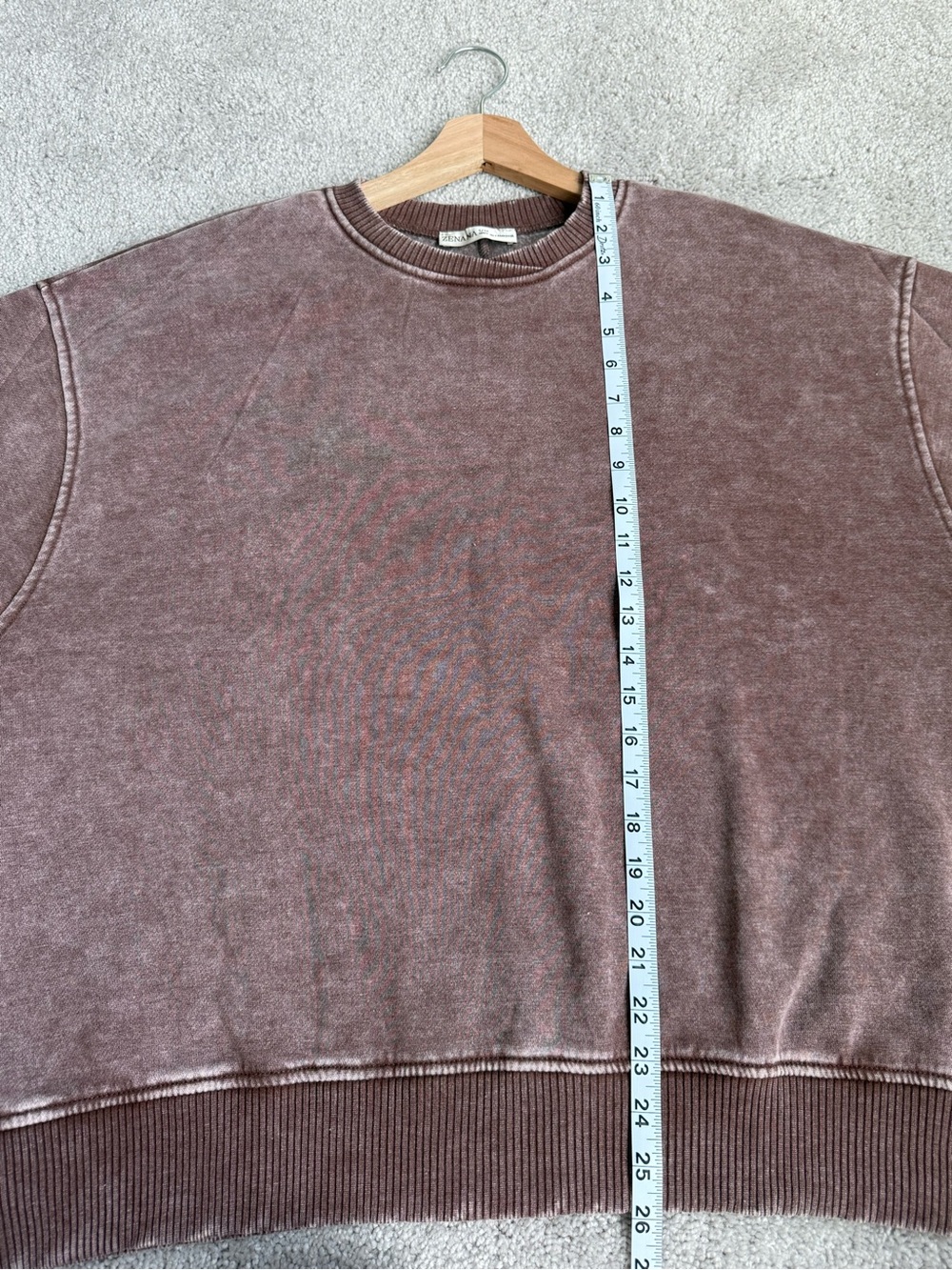 Zenana Acid Washed Crewneck Brown Sweater | S/M & L/XL - Picture 6 of 12